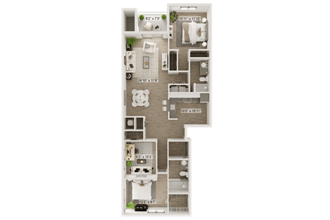 Floor plan for 3 beds, 2 baths, 1125 sqft